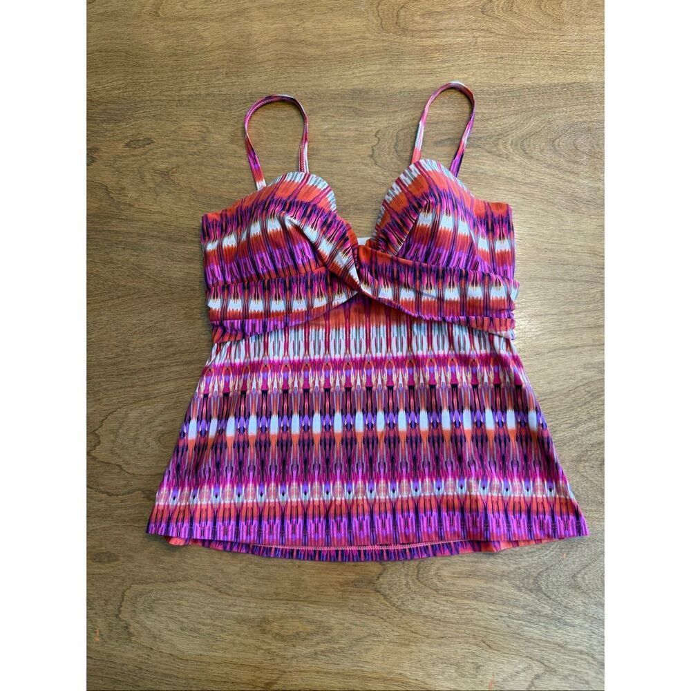 Christina Women's Ikat Geometric Print Tankini Swimsuit Top Multicolor Size 12